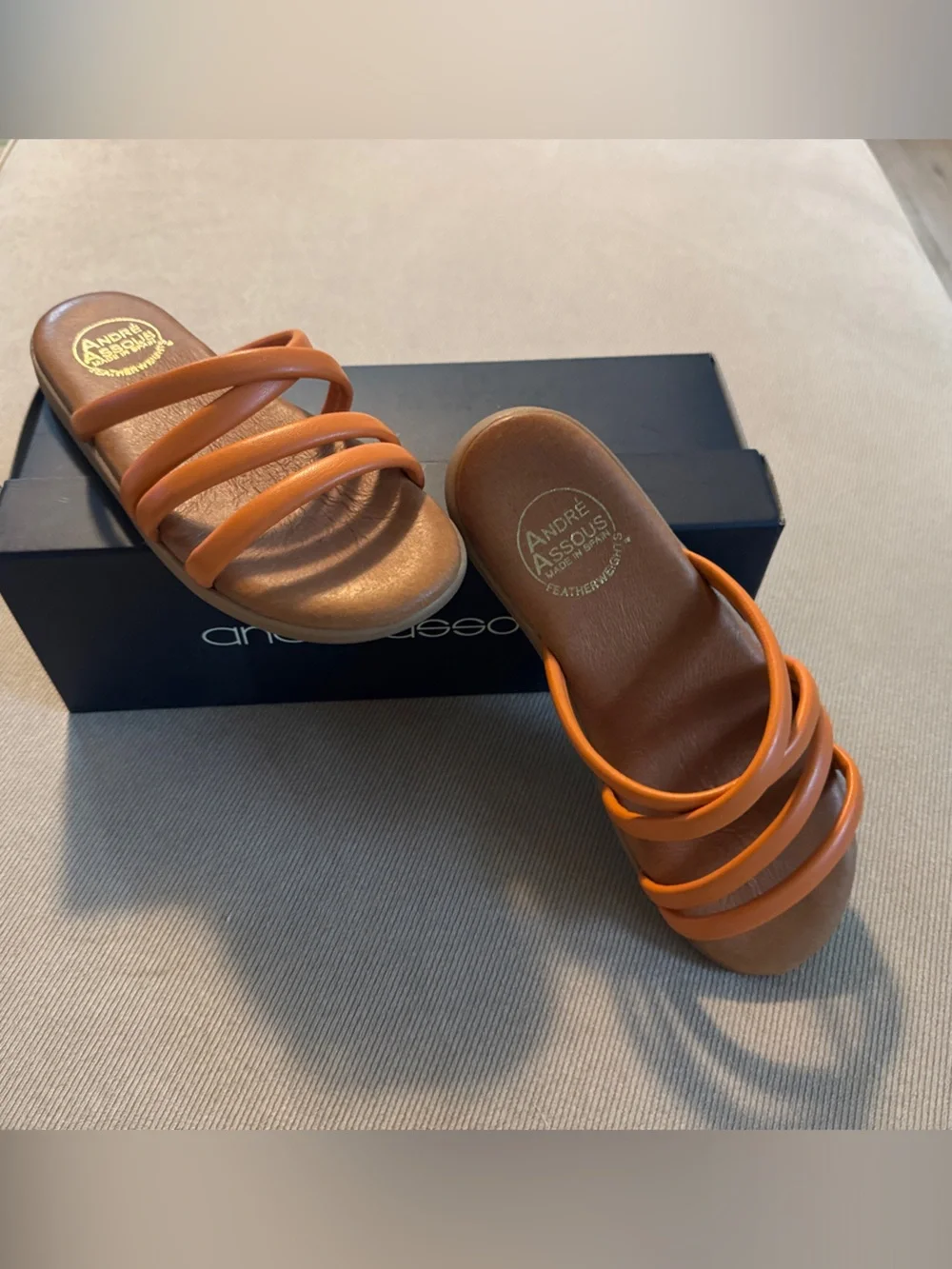 Andre Assous Tan-Orange Strappy Slide Sandals